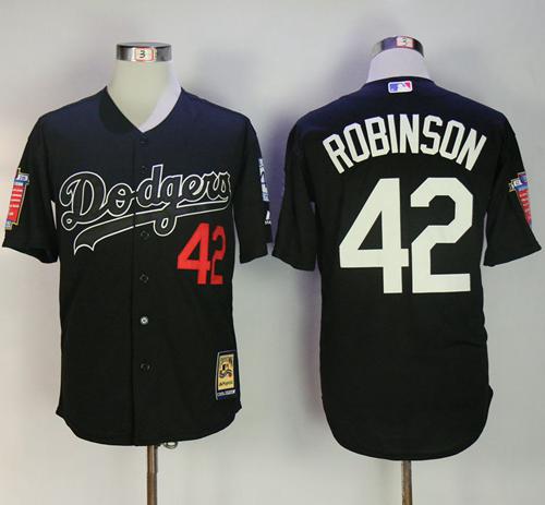 Mitchell And Ness Dodgers #42 Jackie Robinson Black Throwback Stitched MLB Jersey - Click Image to Close